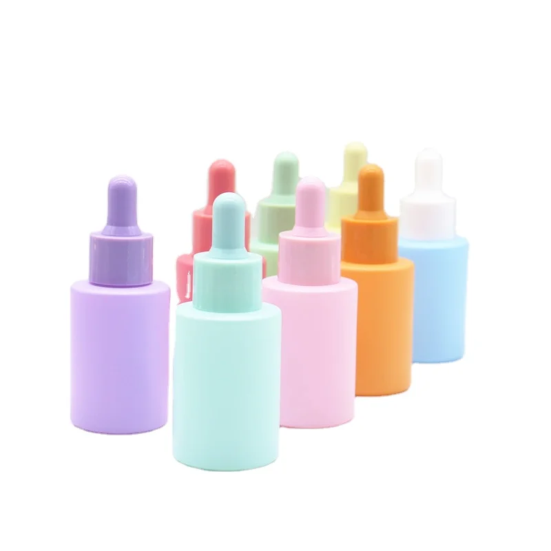 

Custom printing logo Solid matte green blue pink purple yellow orange macaron color serum oil glass dropper bottle 30ml 1 oz