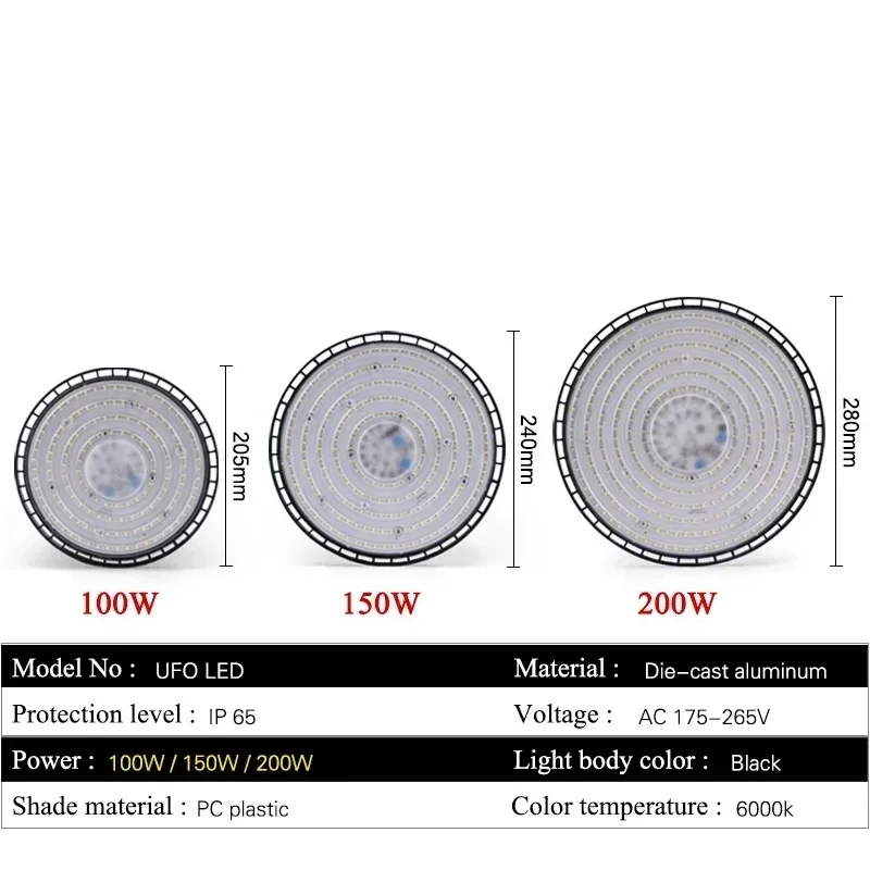 Imagem -03 - Impermeável Ufo Led High Bay Lights Super Bright Lamps Comercial Industrial Mercado Armazém Garagem Oficina 100 w 150 w 200w