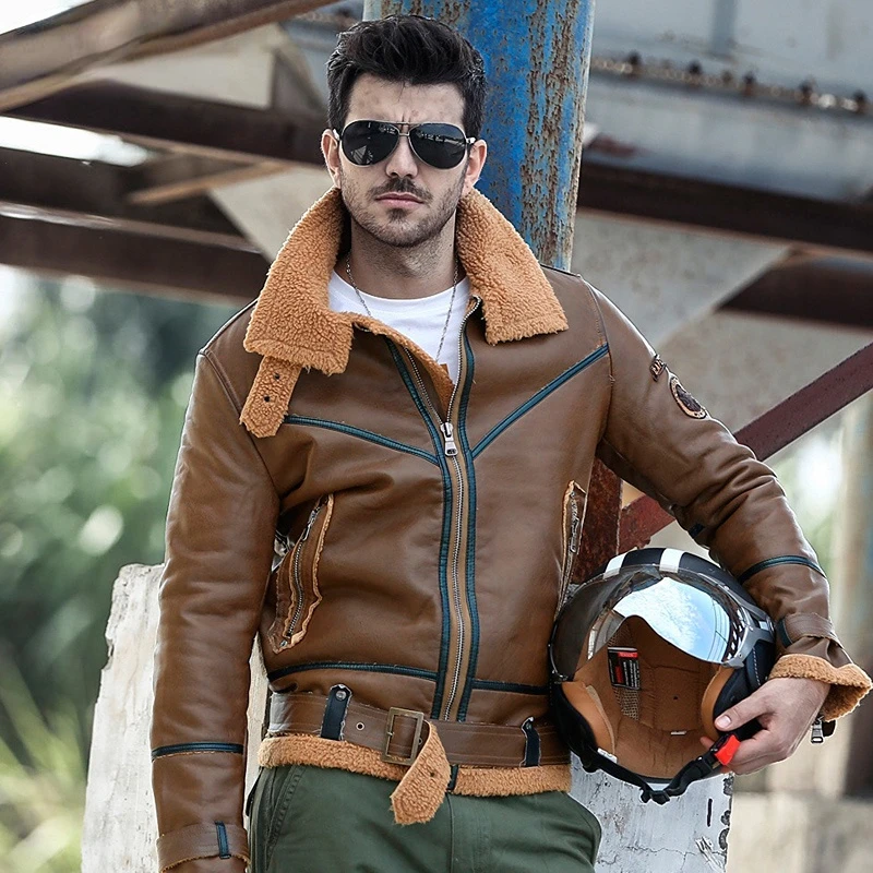 

Winter Leather Jacket Men Fashion Wool Jackets Outerwear Bomber Thick Warm PU Leather Retro Jackets Size M-2XL