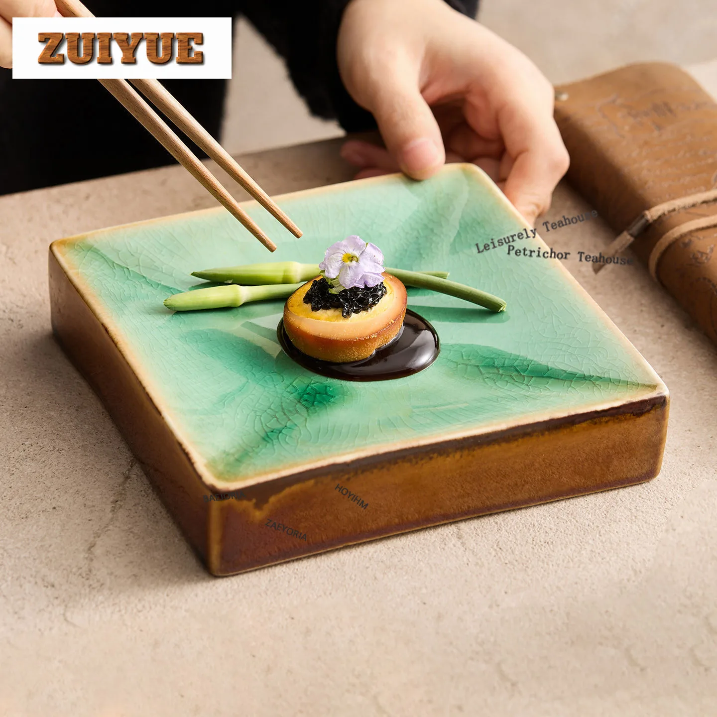 HOYIHM Square Kiln-transformed Glaze Serving Plate Soup Plate Serving Tray Dish Ramen Pasta Tray Restaurant Dinnerware
