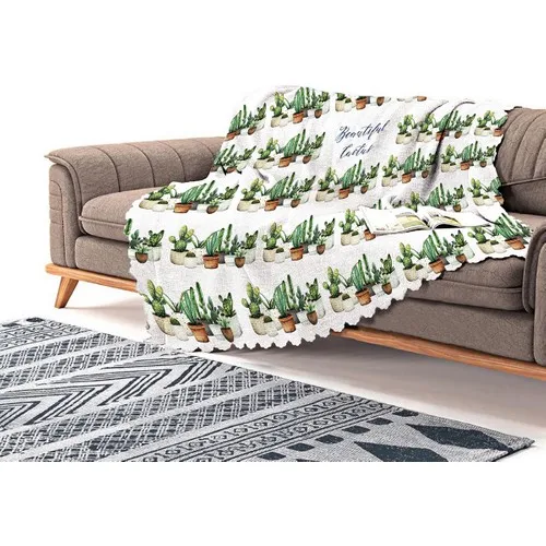 Realhomes Beatiful Cactus Printed Digital Printed Chenille Sofa Throw