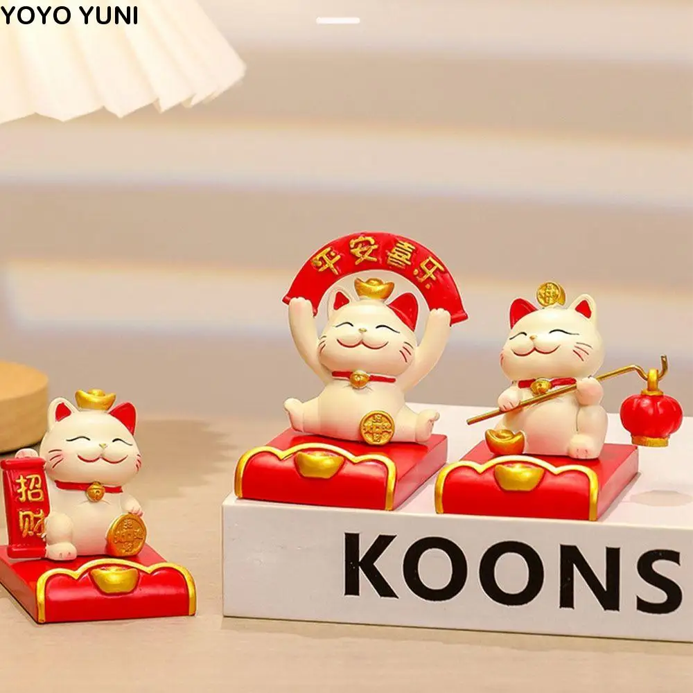 

Figurine Miniature Items Lucky Cat Phone Holder Resin Crafts Exquisite Animal Mobile Phone Stand Chinese Style Realistic