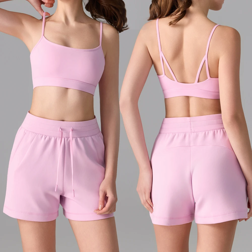 

Sports Bra Top Running Shorts 2 Piece Women's Tracksuit Set Casual and Sports Summer Training Suit Set