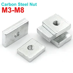 10/50pcs M3 M4 M5 M6 M8 Square Nut Zinc-Plated Carbon Steel Rectangular Nuts Thin Slider Block Nuts Aluminum Profile Accessory