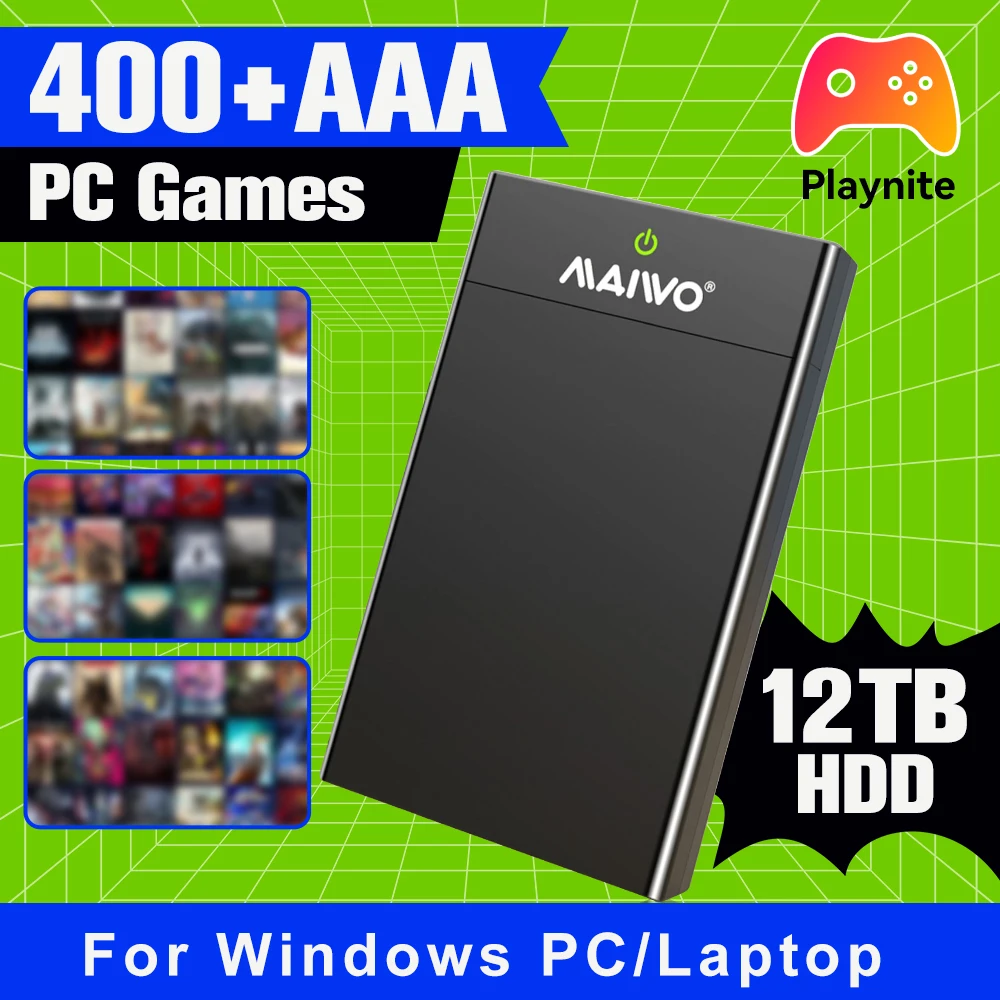 12TB Gaming Hard Drive With 400 AAA PC Games Plug and Play for Windows Computer/Laptop Game HDD Consoles With Playnite System