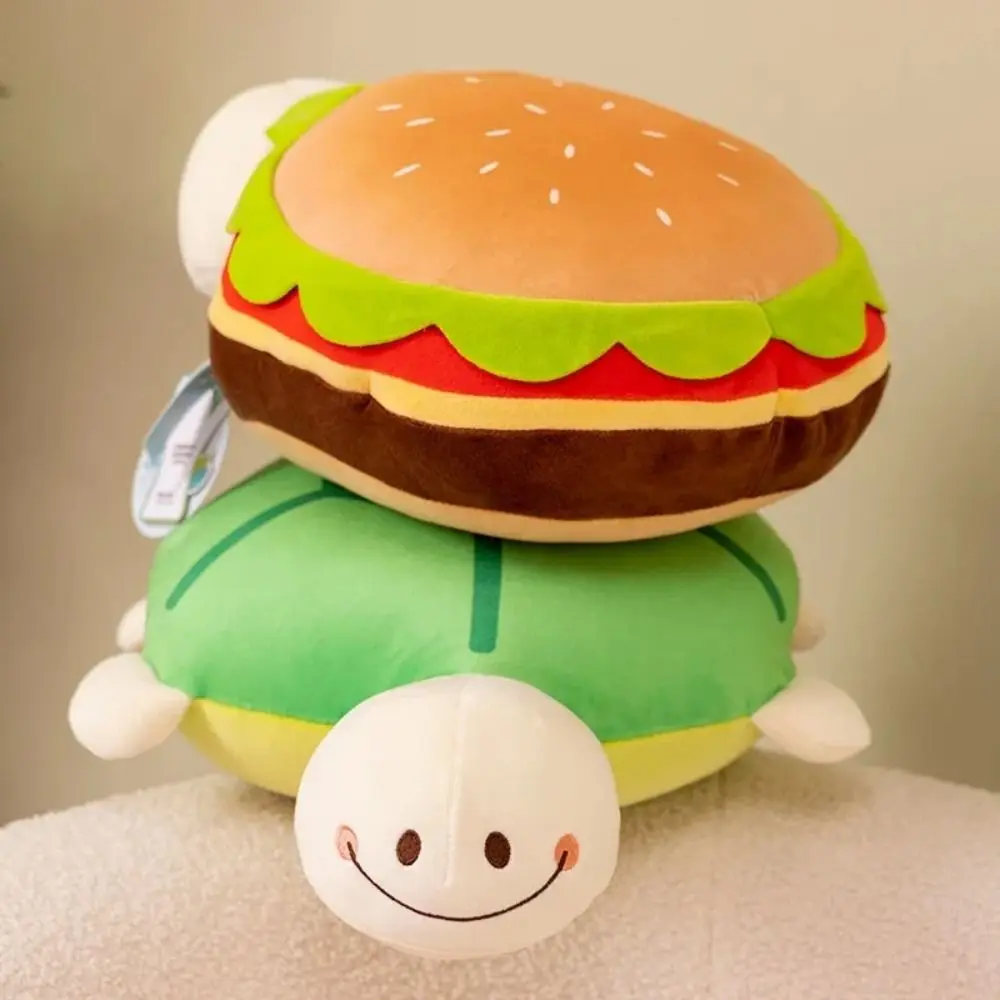 Stuffed Hamburger Flip Tortoise Cushion Soft 2-in-1 Turtle Transform Hamburger Kawaii Animal Turtle Plush Doll Girls