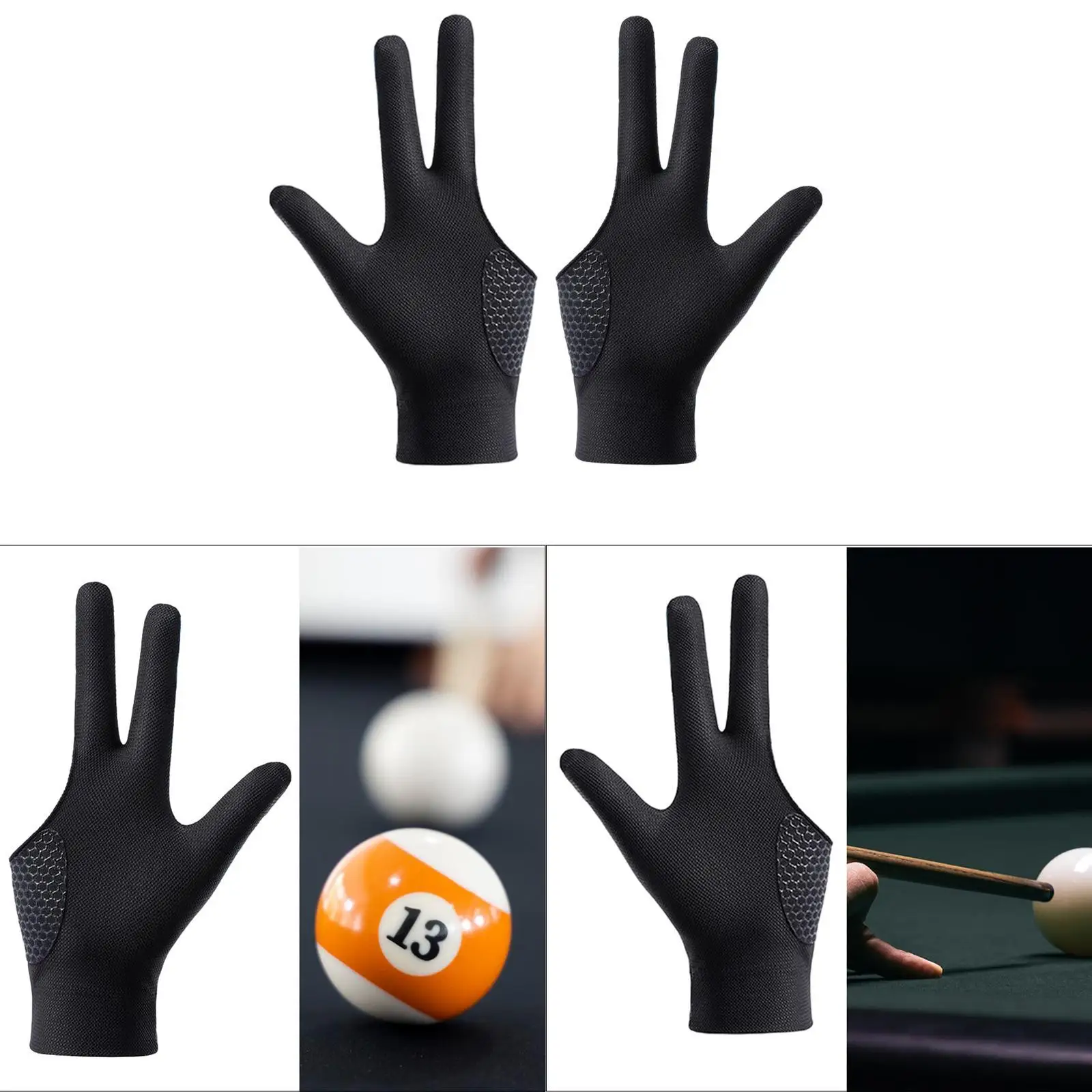 

Billiards Glove 3 Fingers Elastic Glove Lightweight for Women Men Breathable
