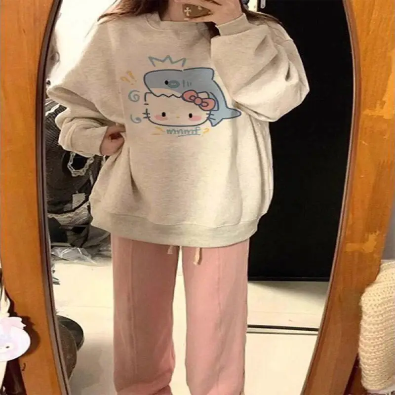 

Sanrio, корейская милая женская толстовка с круглым вырезом и принтом «Hello Kitty», новая коллекция осень/зима 2025 года, с толстым бархатным верхом