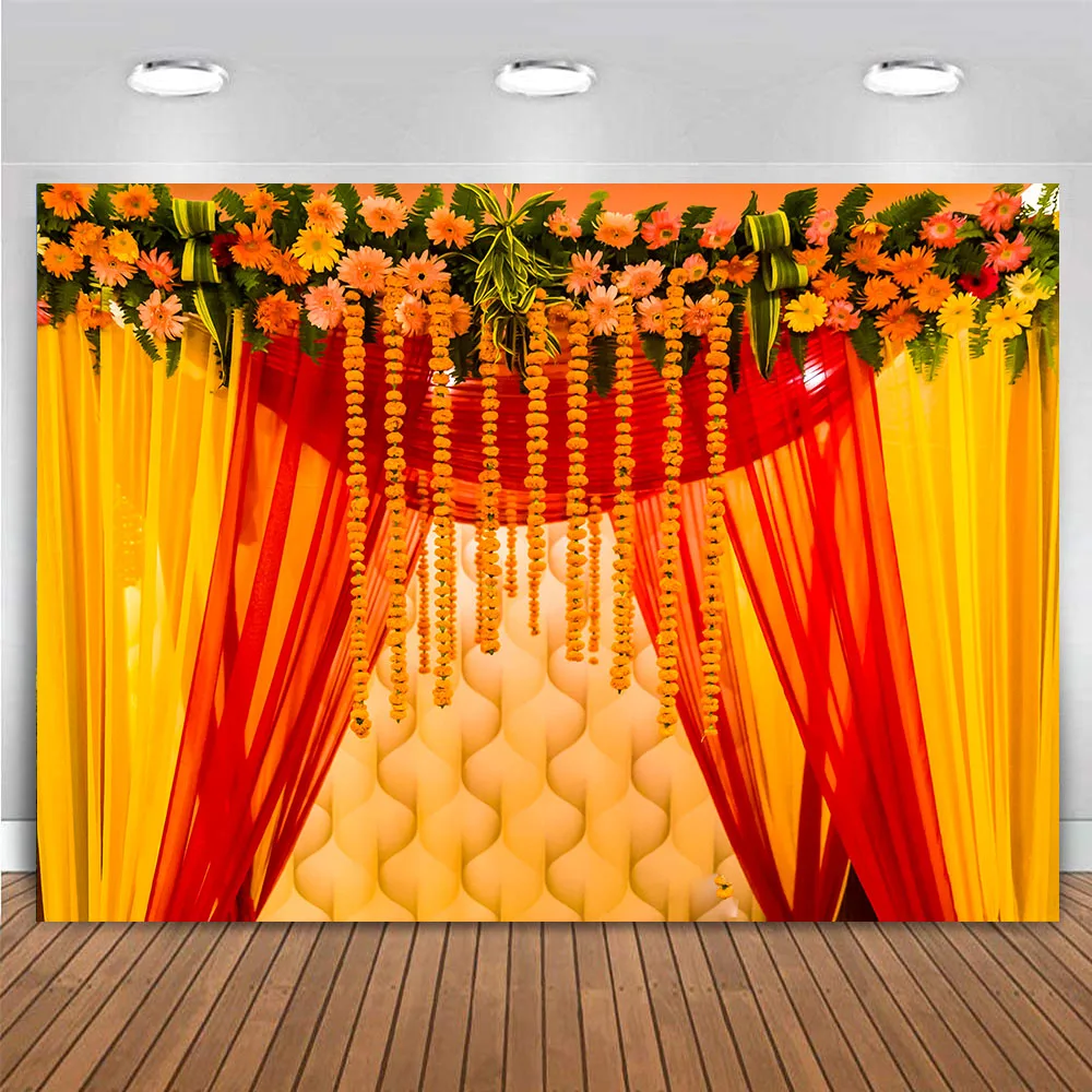 India Wedding Birthday Party Banner Backdrop Orange Curtain Photography Background Club Stage Decoration Celebration Photo Booth