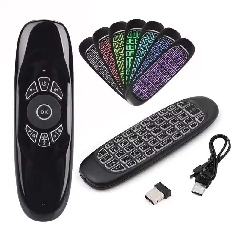 C120 RGB Backlight Fly Air Mouse Gyro Sensor Wireless 2.4G RF Keyboard Remote Control For Android Smart TV Box