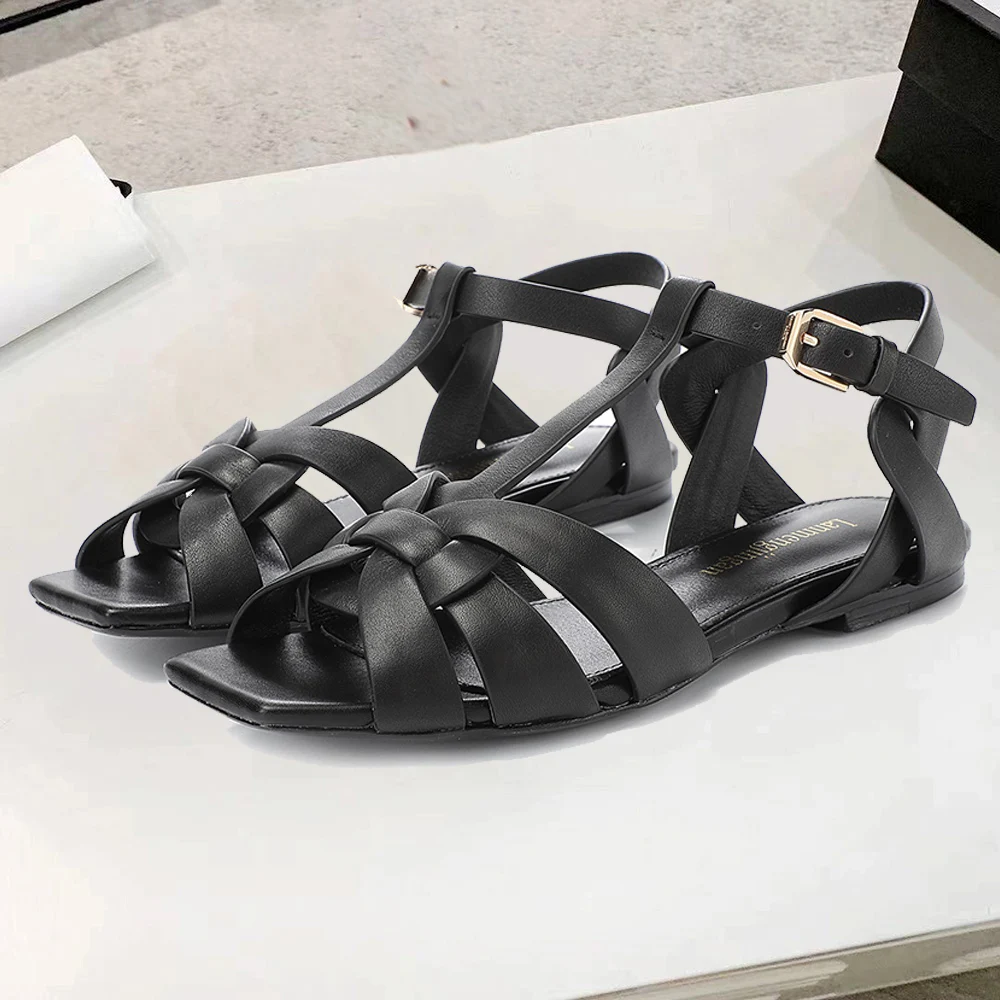 

Quality Tendency Luxury Designer Women's Sandals Ankle Flat Casual Dress Shoes Ladies Office Sandals OverSize 44 Slippers Slides