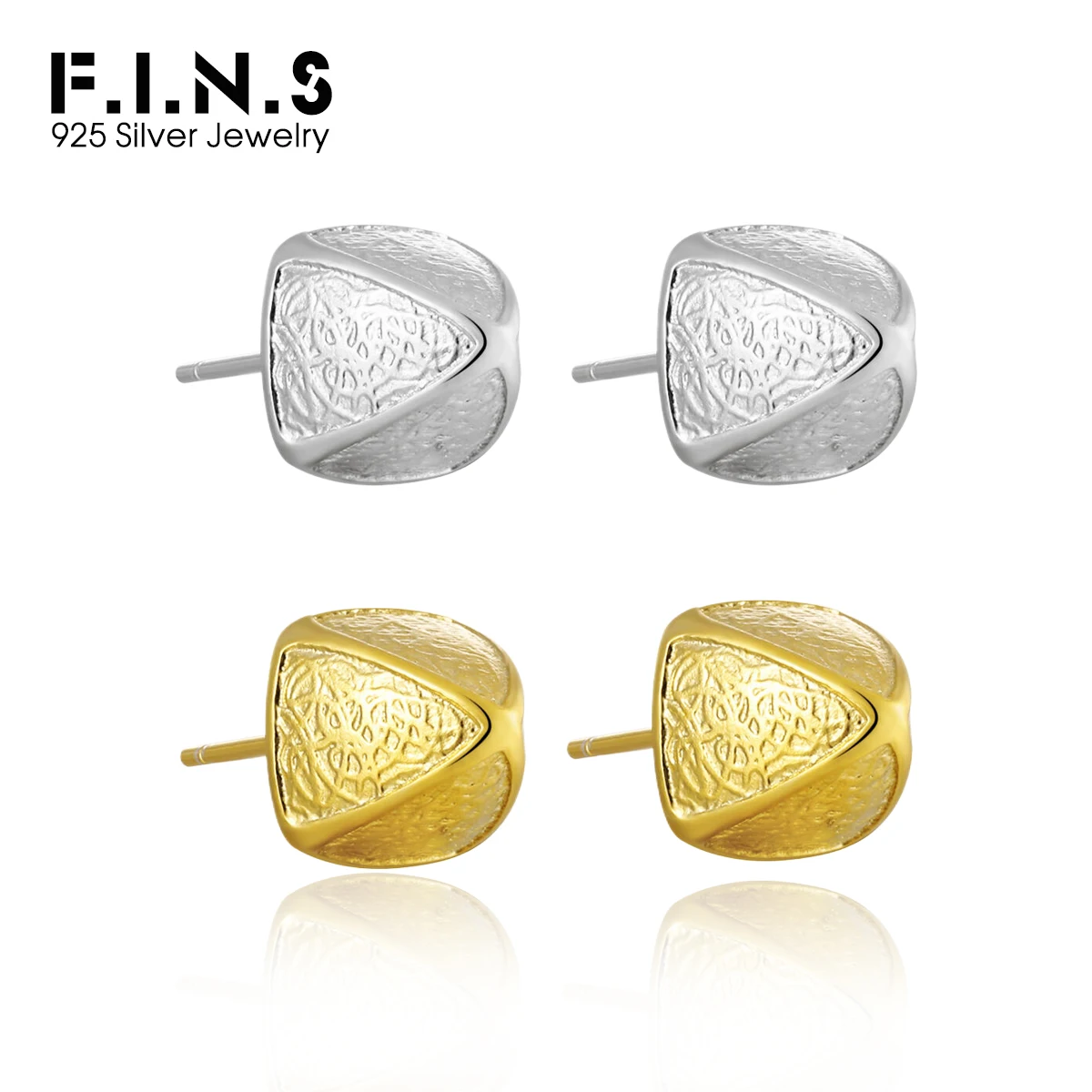 

F.I.N.S Original Multi-Sided Hammer Pattern Triangle S925 Sterling Silver Stud Earrings Simple Geometric Pierced Ear Jewelry
