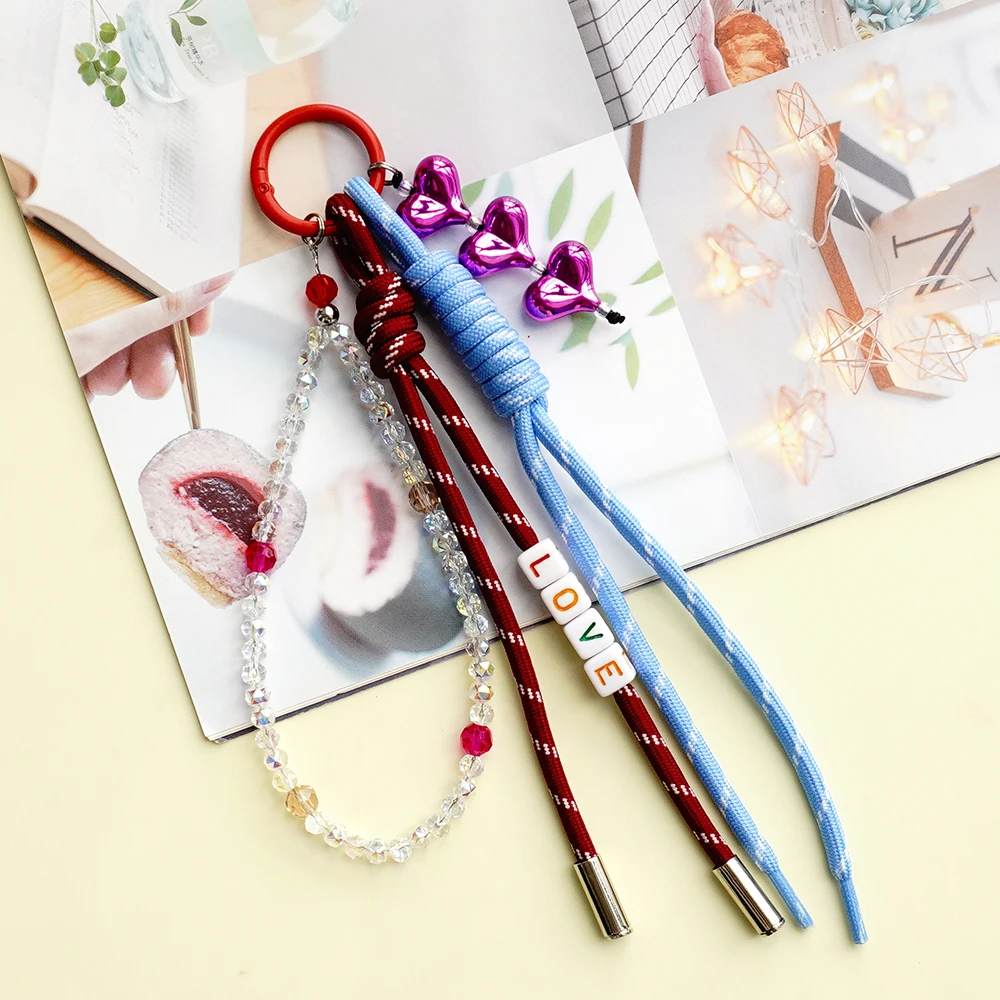 Original new product, creative Japanese and Korean ins-style versatile woven bracelet, heart-shaped phone bag accessory, keychain
