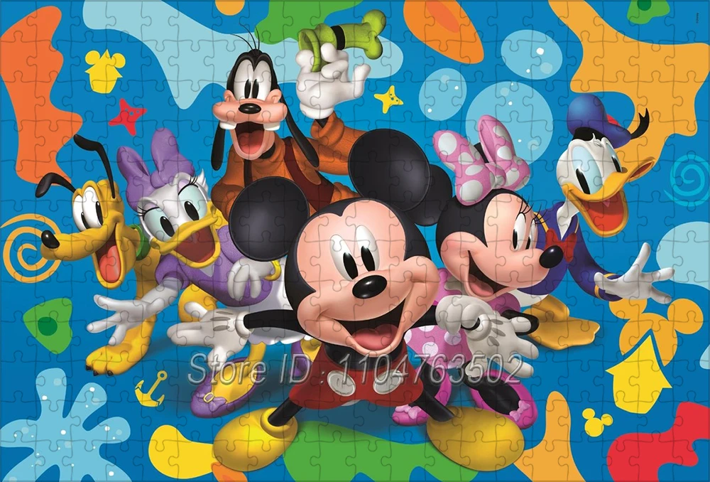 Puzzle z postaciami Disneya Myszka Miki, kreskówkowe puzzle papierowe/drewniane, ręcznie robione zabawki dla dzieci, gry dla dorosłych redukujące stres