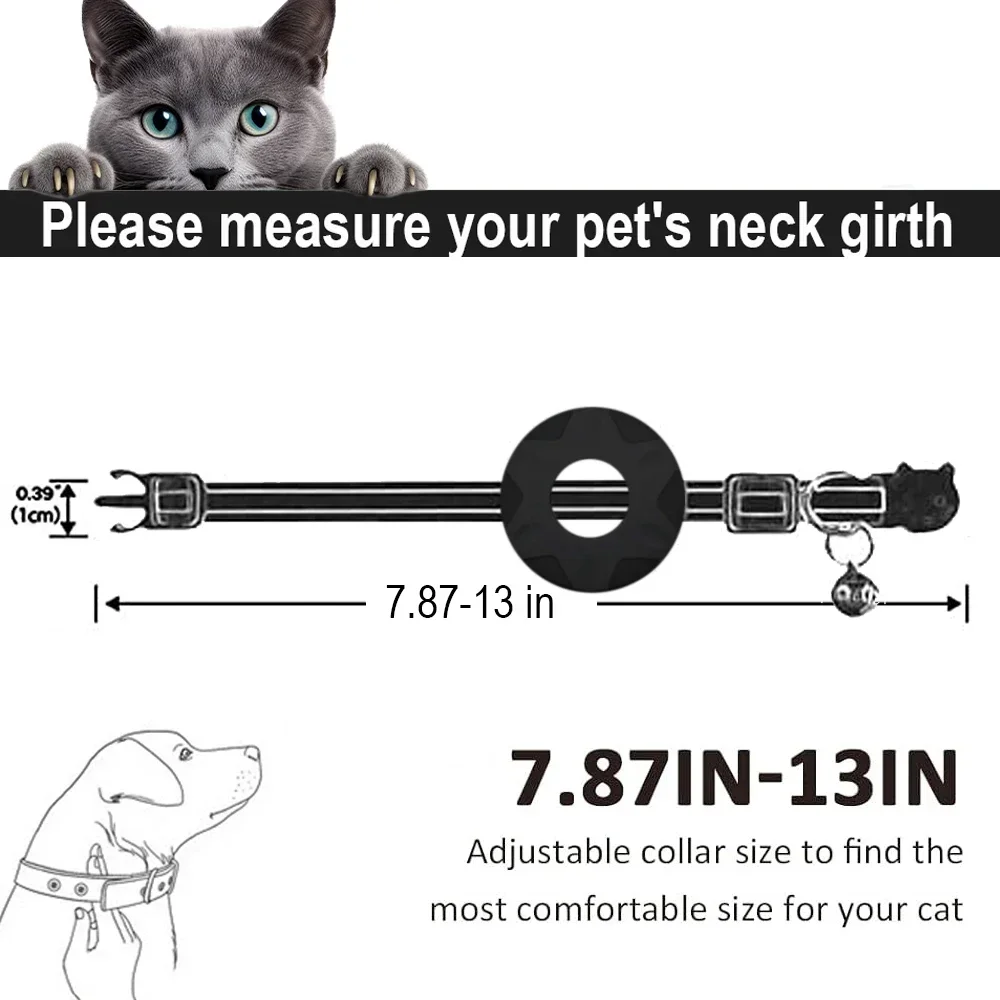 for Apple Tag Cat Collar, Reflective Kitten Collar with Airtag Case Holder and Bell for Girl Boy Cats ,Safe Breakaway Necklace