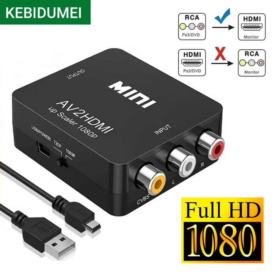 RCA To HDMI-compatible Converter with USB Cable 1080P AV To HDMI Adapter AV2HDMI AV/CVSB To HDMI AV To HDMI Switch HD-MI Adapter