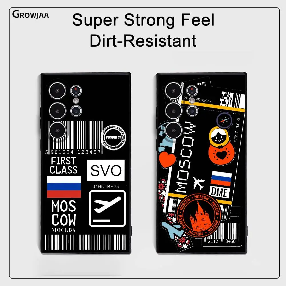 

Russia Plane Ticket Phone Case For Samsung Galaxy S25 S24 S22 S23 Ultra S21 S20 Plus 5G Frosted Non-Slip Full Cover Soft Case