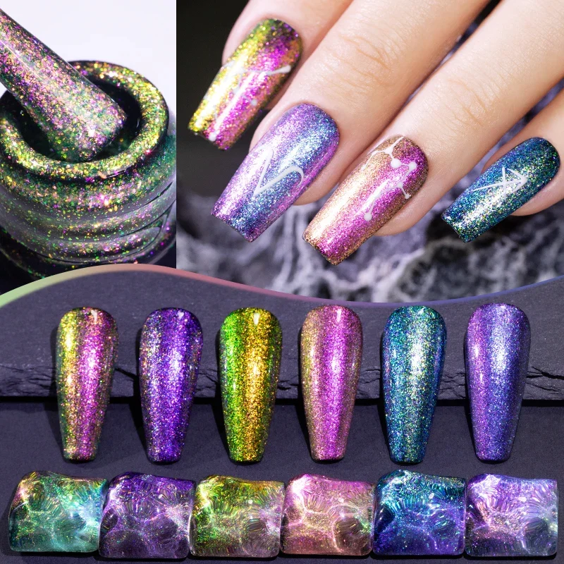 BOZLIN Dazzling Gel 7,5 ml Auroras Sparkle Glitter Semi Permanent Lack Soak Off UV LED Sparkling Nail Art Base Top Coat