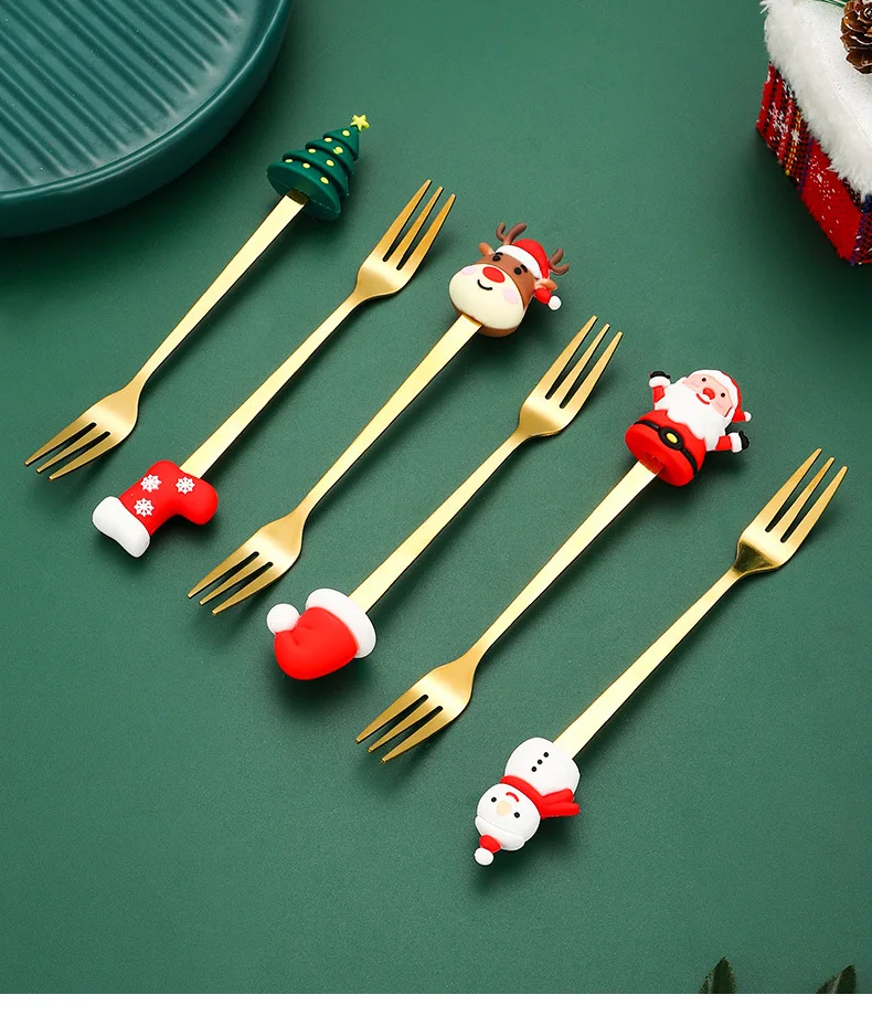 

2/4/6Pcs Christmas Fork And Spoon Set,Stainless Steel Creative Tableware,Coffee Tea Dessert Forks And Spoons Gift Set