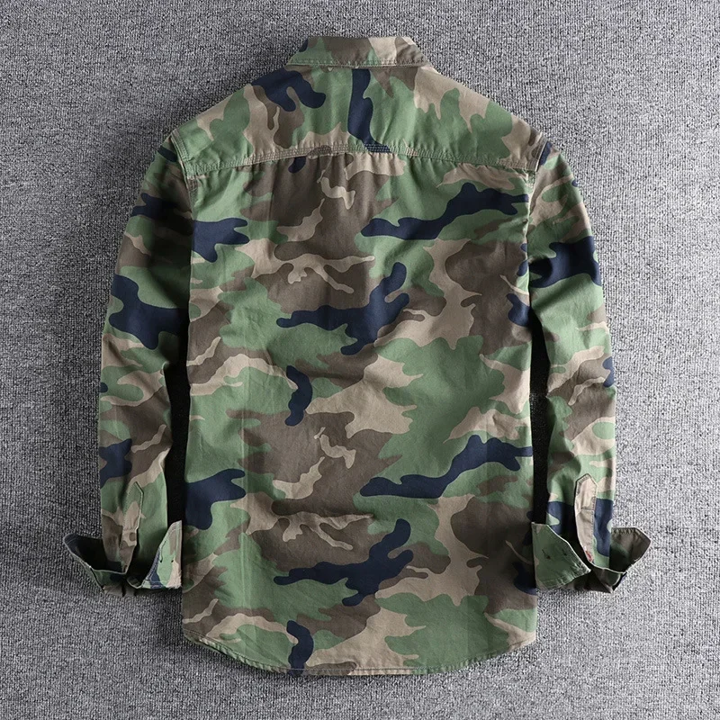 Male Single Breasted Shirts Turn Down Collar Long Sleeve Cardigan Men Shirt Loose Button Safari Style Slight Strech Print