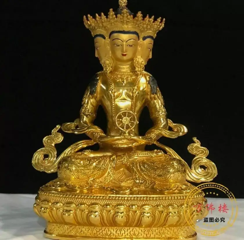 

12" 30cm Bronze Gilt Amitayus Great Day Tathagata Mahavairocana Buddha Statues