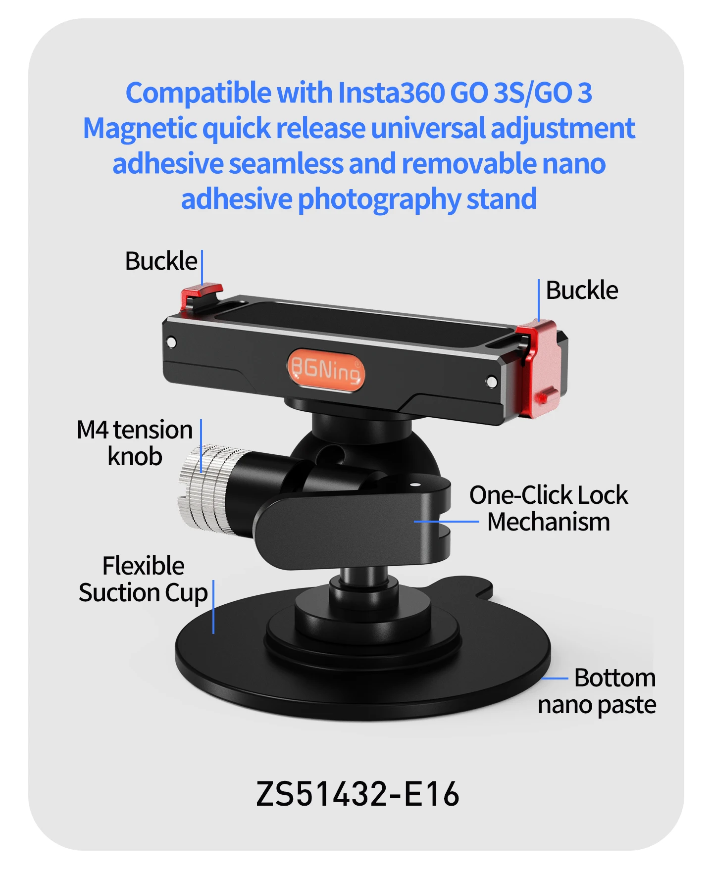 Verstellbare Kugelkopf-Kamerahalterung mit Klebe- und Saugnapfbefestigung für Motorrad und Auto, geeignet für Insta360 GO Ultra X5 X6 Ace Pro2 mit Magnetfuß – Detail 25