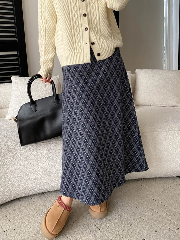 Limo retro xadrez saia feminina 2025 verão a linha flowy midi saia poliéster tartan saia casual primavera outfit