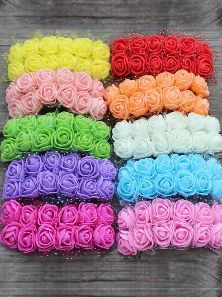 144 stücke/2 cm Mini Spitze Pe Rose Schaum Blume Köpfe Bouquet Für Hochzeit Hause Dekoration Scrapbooking DIY Kranz Artificia blumen – Detail 6