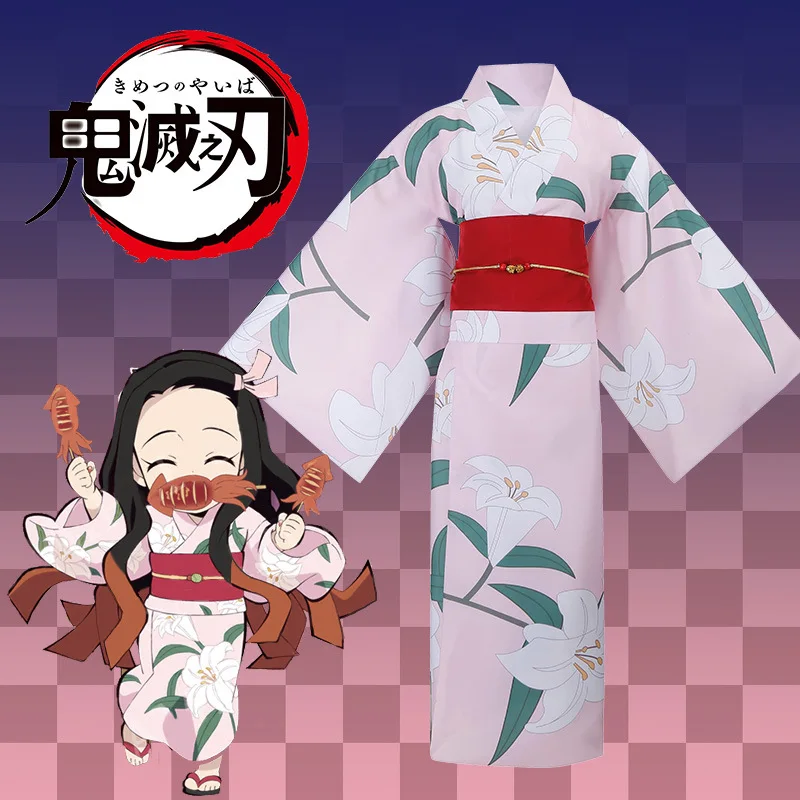 Demon Slayer Kimetsu no Yaiba Kamado Nezuko Cosplay Costume Summer Version Kimono Outfit for Women Anime