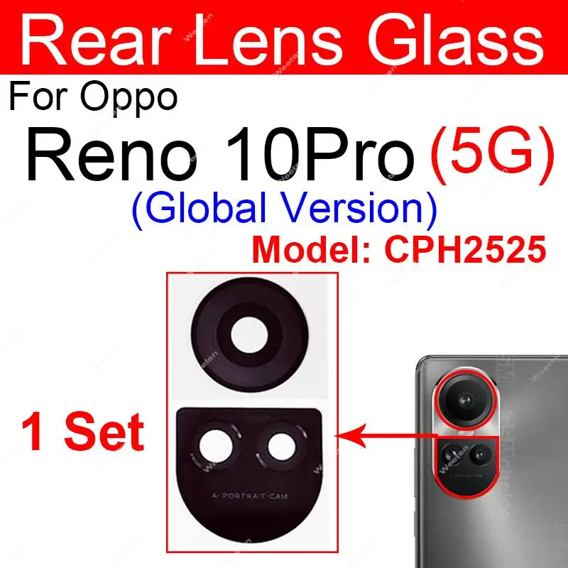 غطاء عدسة زجاجية رئيسية خلفية لهاتف OPPO Reno 10 10 Pro 10pro 5G عدسة زجاجية للكاميرا الخلفية العالمية مع ملصق مع حامل الإطار