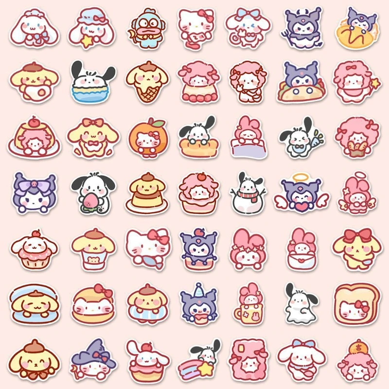 

100 шт. милые мультяшные наклейки Sanrio Melody Kuromi Cinnamoroll, украшение для сумки, скейтборд, холодильник, украшение, подарок для детей