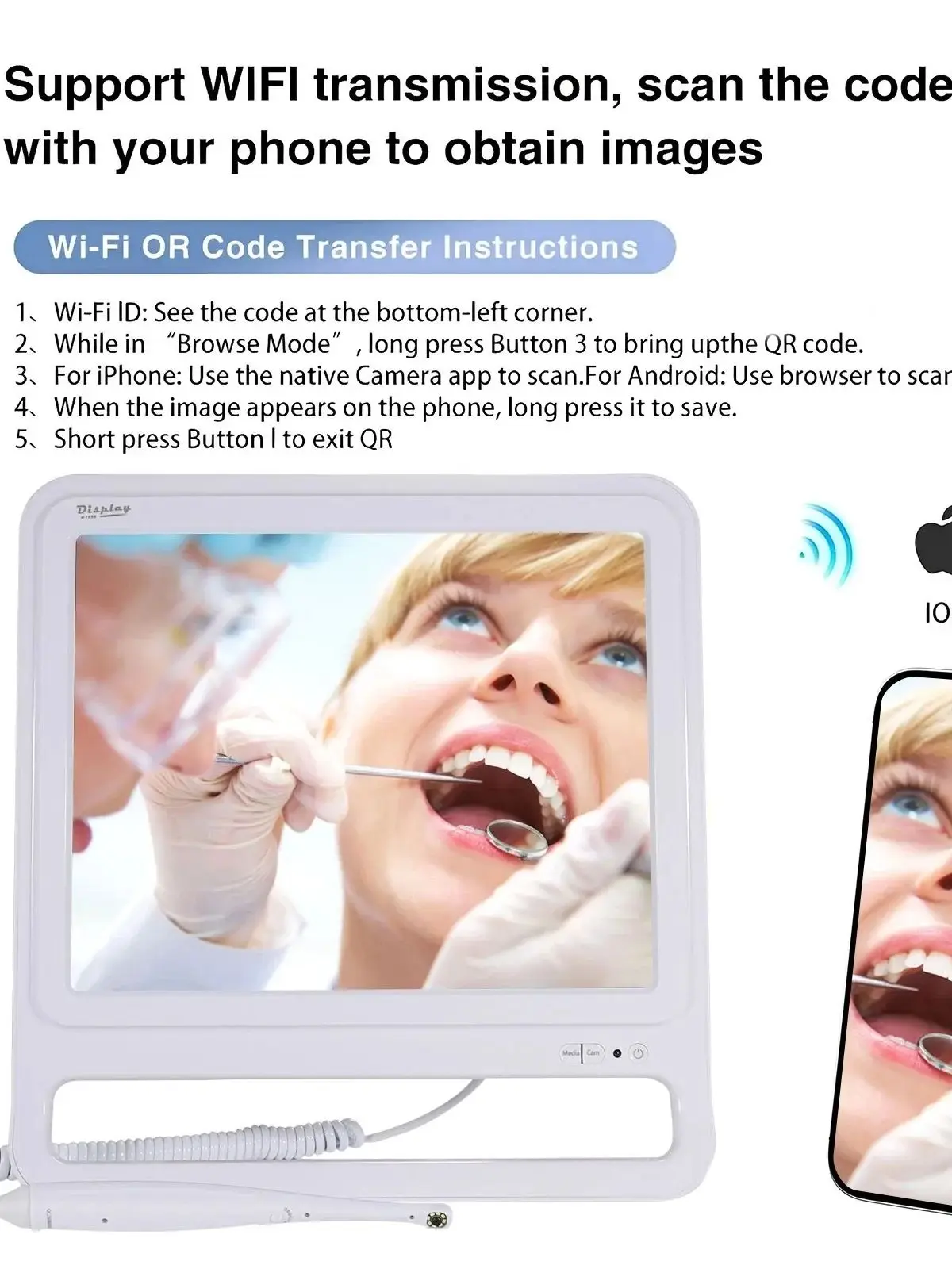 Dentale intraorale Kamera, 8 LEDs, hochauflösendes Makroobjektiv + 17-Zoll-LCD-Bildschirm