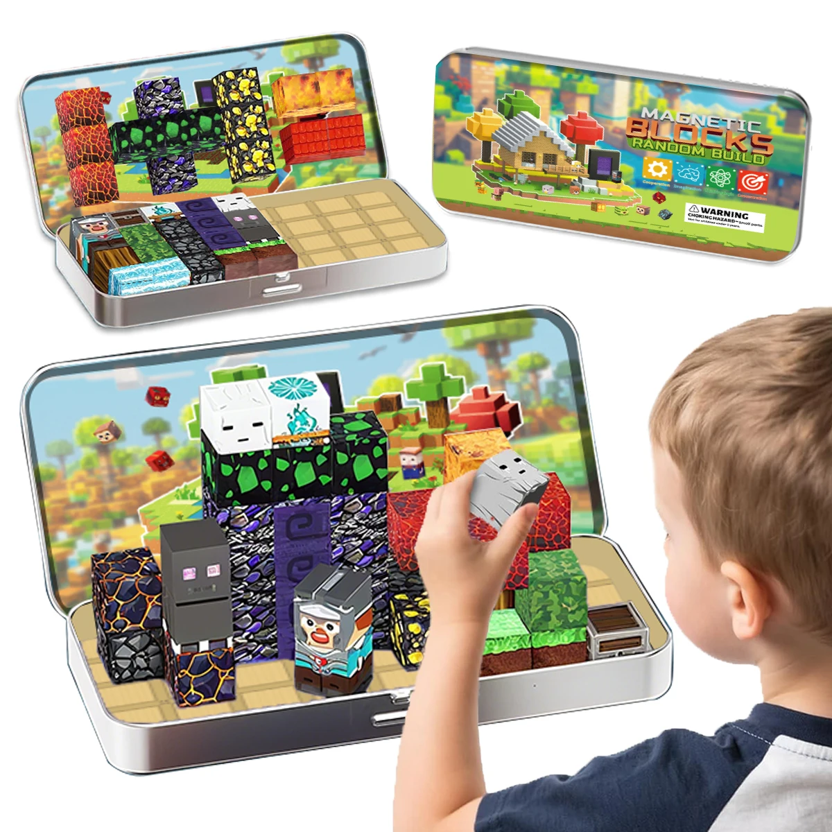

35 шт. магнитные строительные блоки, набор приключений с лавой для детей от 3 лет, модель «сделай сам», детская развивающая сенсорная игрушка STEM с железной коробкой