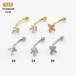 16G G23 Titanium Eyebrow Piercing Curved Barbell Daith Stud Earring Helix Jewelry Rook Cartilage Tragus Earrings Butterfly Shape