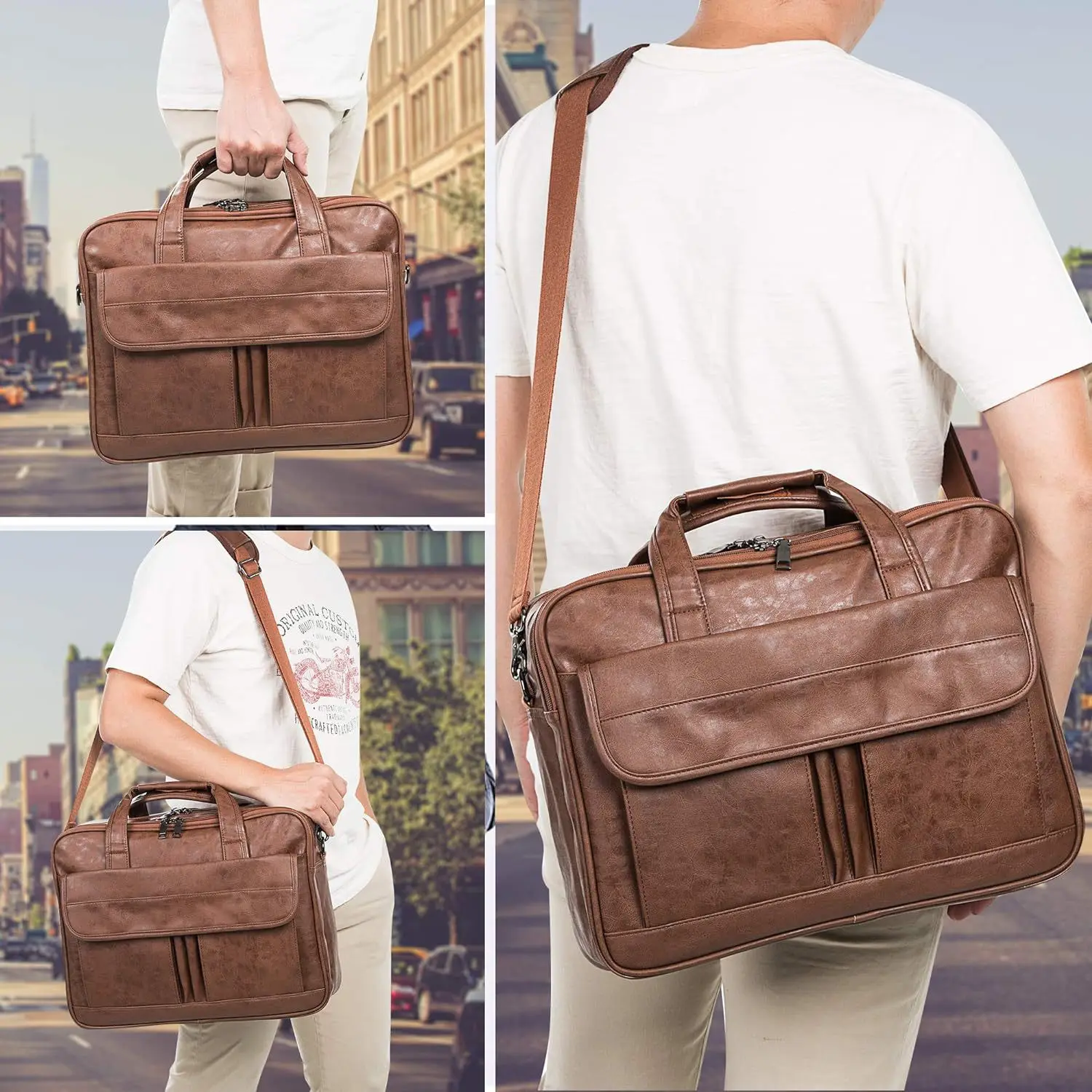 

Men'S Genuine Leather Vintage Laptop Messenger Briefcase Bag Satchel 17.3 Inch Computer Handbag Business Shoulder Bag