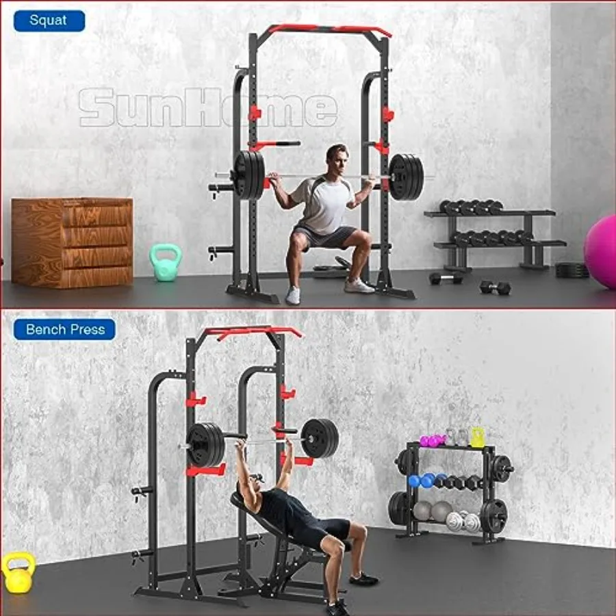 Power Cage Squat Rack Power Rack multifunzionale con ganci estraibili Maniglie per immersione Stoccaggio piastra pesi