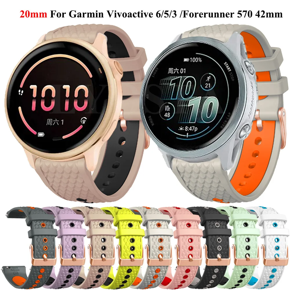 Neues 20 mm Silikon-Uhrenarmband für Garmin Vivoactive 6 5 3 Forerunner 570 42 mm 165 55 245 645 Venu 2 Plus Sq 2 Armband