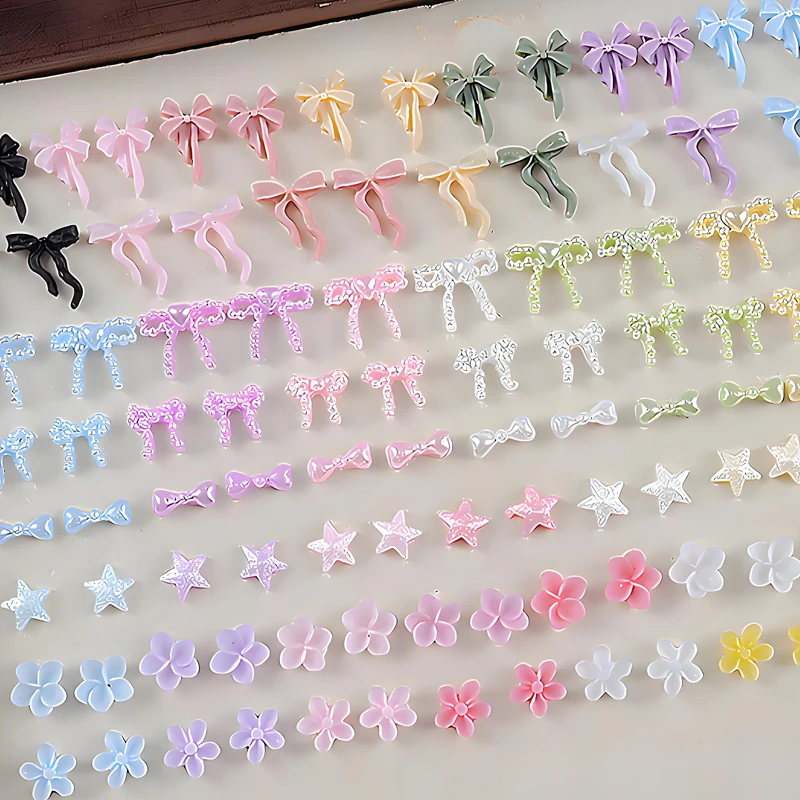50PCS 3D Acrylic Bow Nail Art Flower Star Charms Accessories Parts For Nails Decoration Design Manicure Decor Supplies Material
