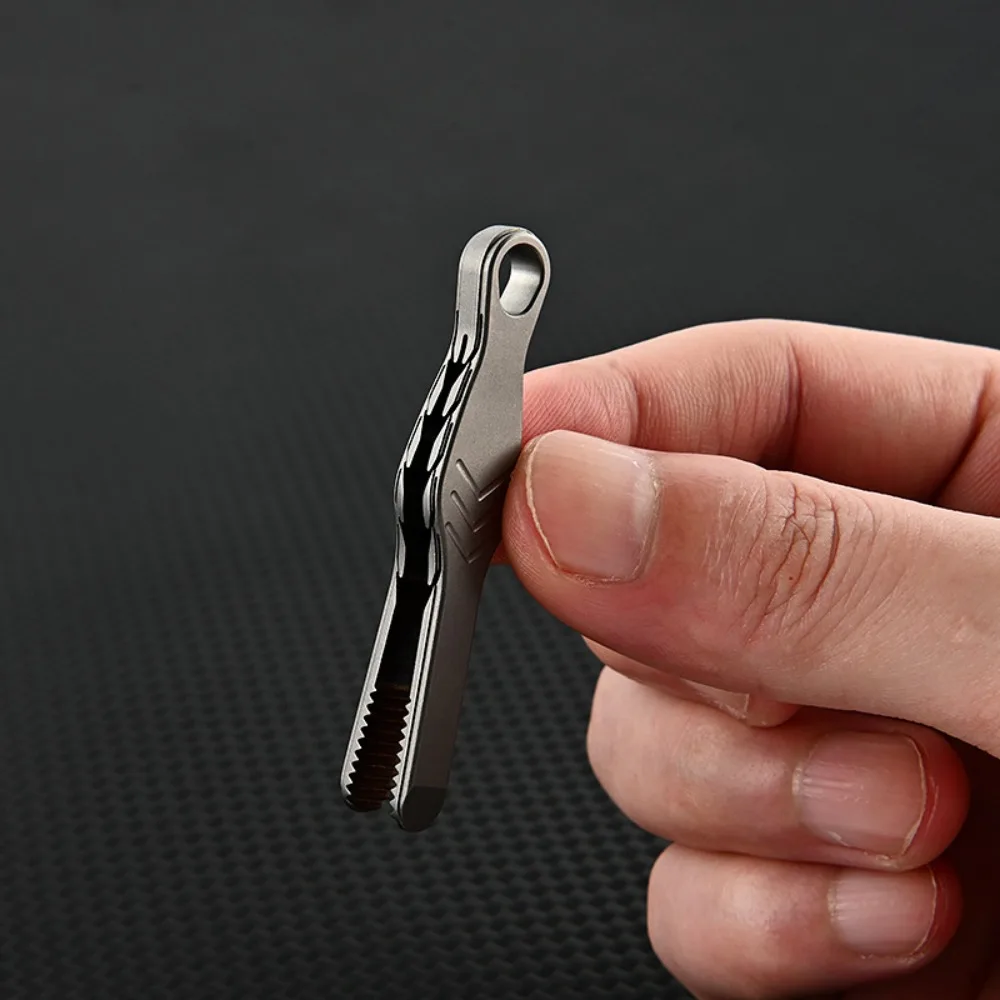 

TC4 Titanium Steel Tweezers Multifunction with Corkscrew Outdoor Tool Tweezers Keychain Pendant Tool CNC Machining