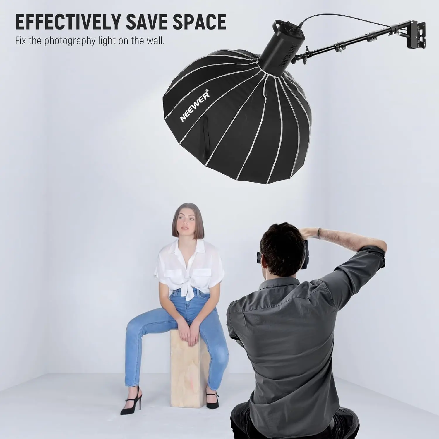 Braccio regolabile per montaggio a parete per illuminazione fotografica, 55-116 cm allungabile, 180 °   Girevole, lega di alluminio, capacità 3 kg