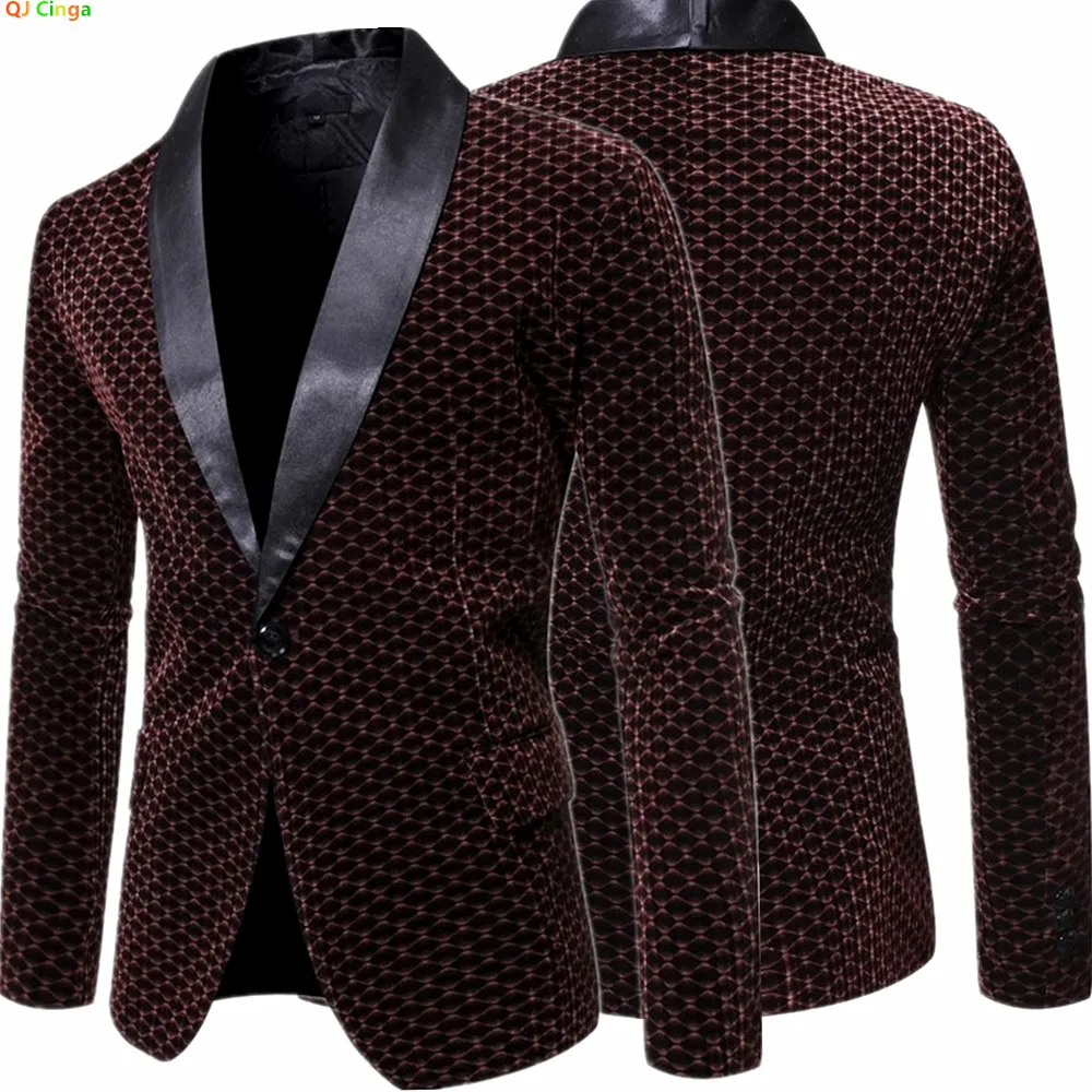 

Dark Brown Men's Long-sleeve Suit Jacket, Black Diamond-patterned Decorative Overcoat, Wedding Party Performance Blazers Coat.