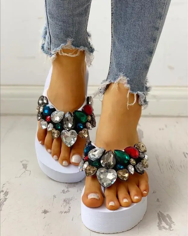 New Summer Platform Shoes Wedge Sandals Flip-flops Candy Color Gem Fashion Sandals Casual Shoes High Heeled Sandals Size 35~40