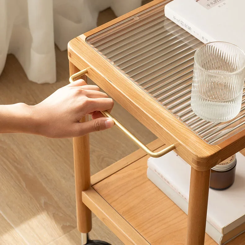 Tavolo con bordo in legno massello in stile giapponese, divano mobile, tavolino trolley con ruote, tavolo da tè medievale in legno di ciliegio