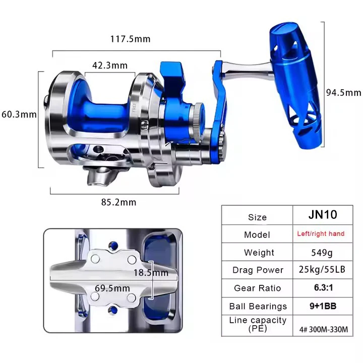All Metal 9+1BB CNC Fishing Reel 6.3:1 Max Drag 55LB Capacity Deep Sea Saltwater Trolling & Jigging for Boat Fishing view 3