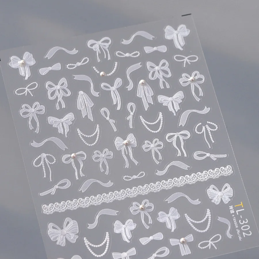 マニキュアステッカー,蝶ネクタイ,シルクリボン,ラインストーン,黒,ピンク,白,シンプルで洗練されたレース,ネイルアート,デカール