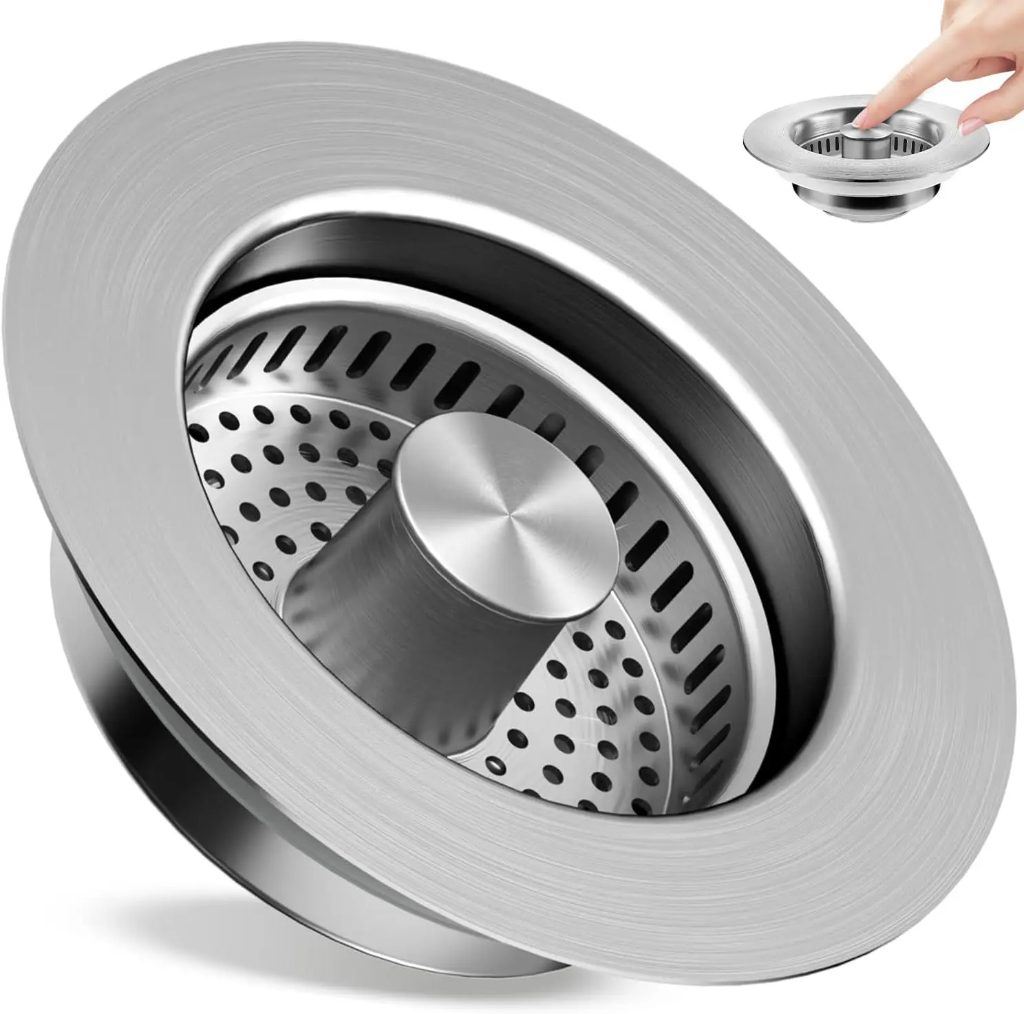 

3-in-1 Sink Drain Strainer, 304 Stainless Steel Pop Up Stopper with Anti-Clog Basket, Fits US 3.5" Drains
