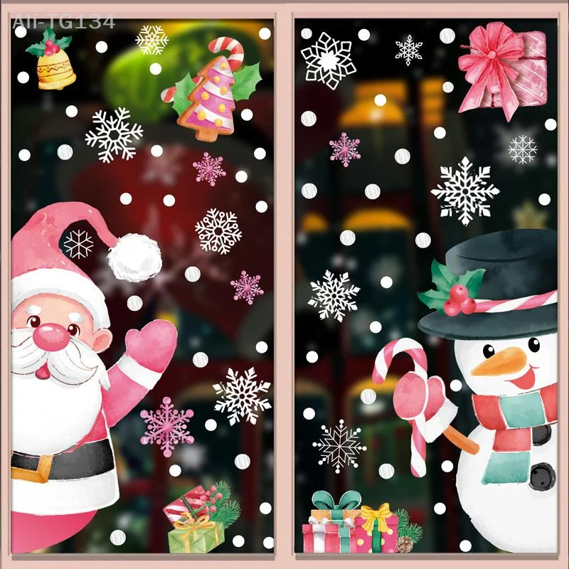 

Bright and Colorful Santa Claus, Reindeer, and Gingerbread Christmas Window Stickers for Noel Navidad Home DecorationSHIDWJ