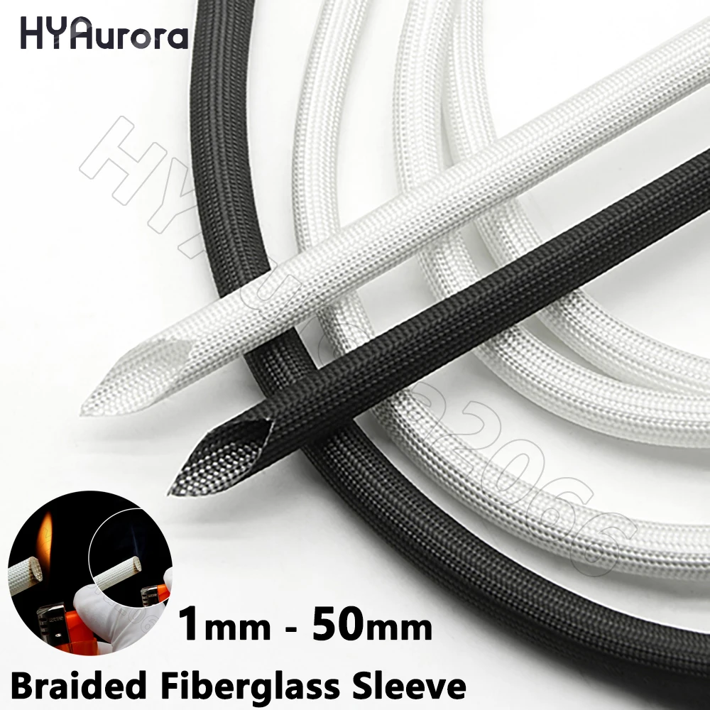 Braided Fiberglass Sleeve 600 Deg.C High Temperature Fiberglass Sleeving Heat Shield Sleeve Chemical Glass Fiber Tube 1mm - 50mm