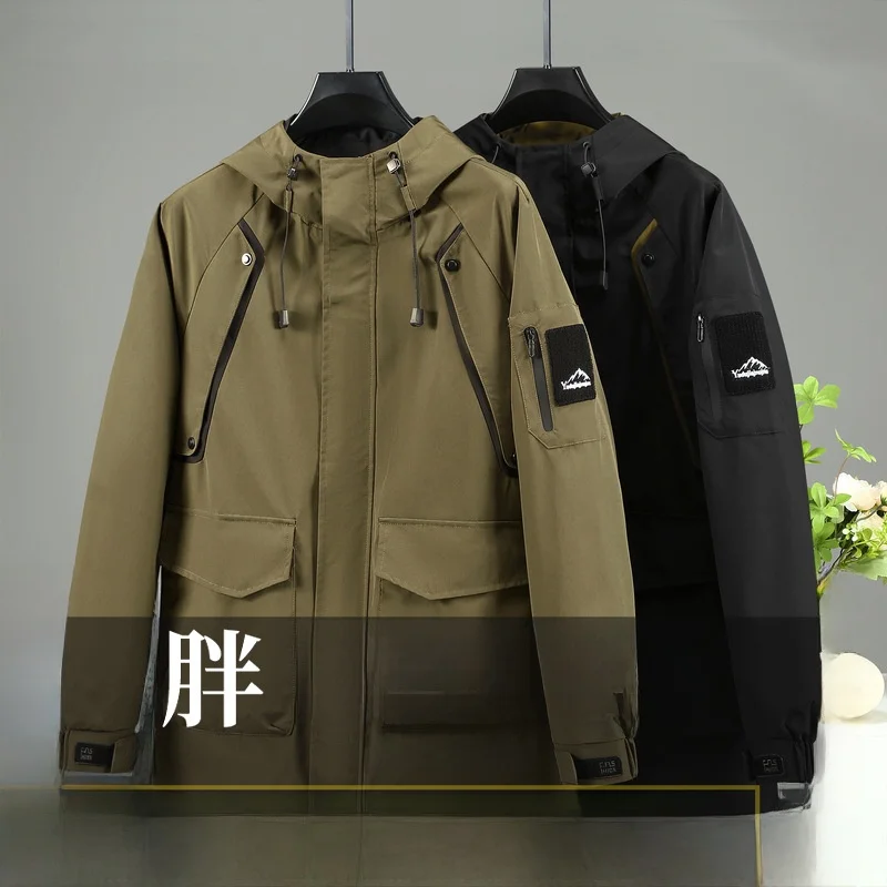 

Мужская свободная рабочая куртка больших размеров, новая модель, весна-осень, удлиненная, однотонная, для полных мужчин