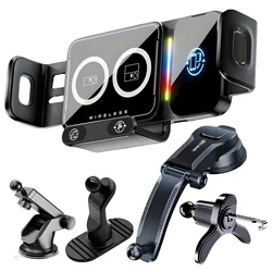 2IN1 Car Wireless Charger Phone Holder Touch Rotate Stand for Samsung Galaxy Fold 6 5 4 3 Z Flip Iphone 16 15 14 13 12 11Pro Max